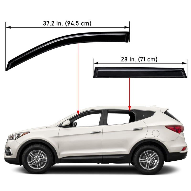 Lightronic Extra Durable Outside-Mount Auto Vent Window Visor, Fit 2013-2018 Hyundai Santa Fe (EXCLUDES Santa Fe XL), UV Protection Rain Guard, Original Wind Deflector, No-Drilling, Dark Smoke, 4Pcs - Image 2